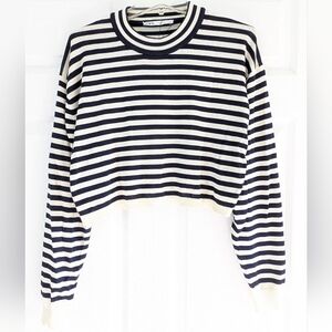 Zara Navy and White Striped Crop Top